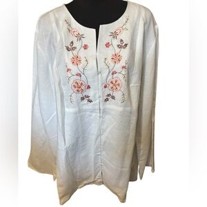 Judith Hart White Linen Blend Tunic Shirt Embroidered Beaded Womens 22W NWT